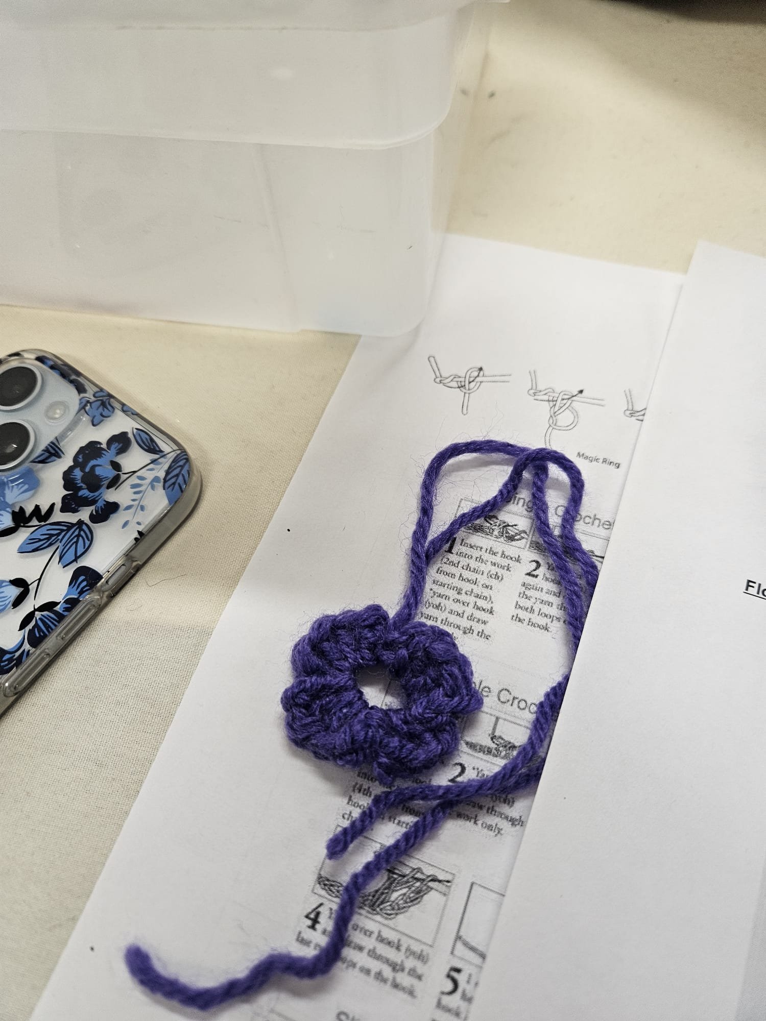 Blue crocheted flower design