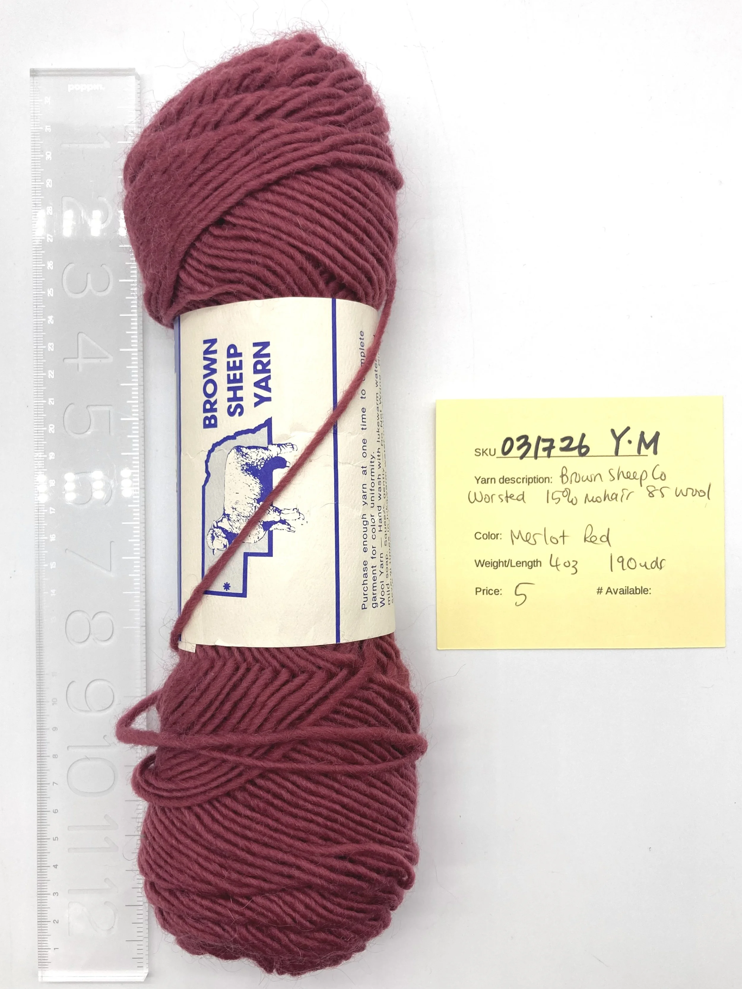 031726-Y-M Brown Sheep worsted 85/15 wool/mohair, red, 4oz, 190 yd