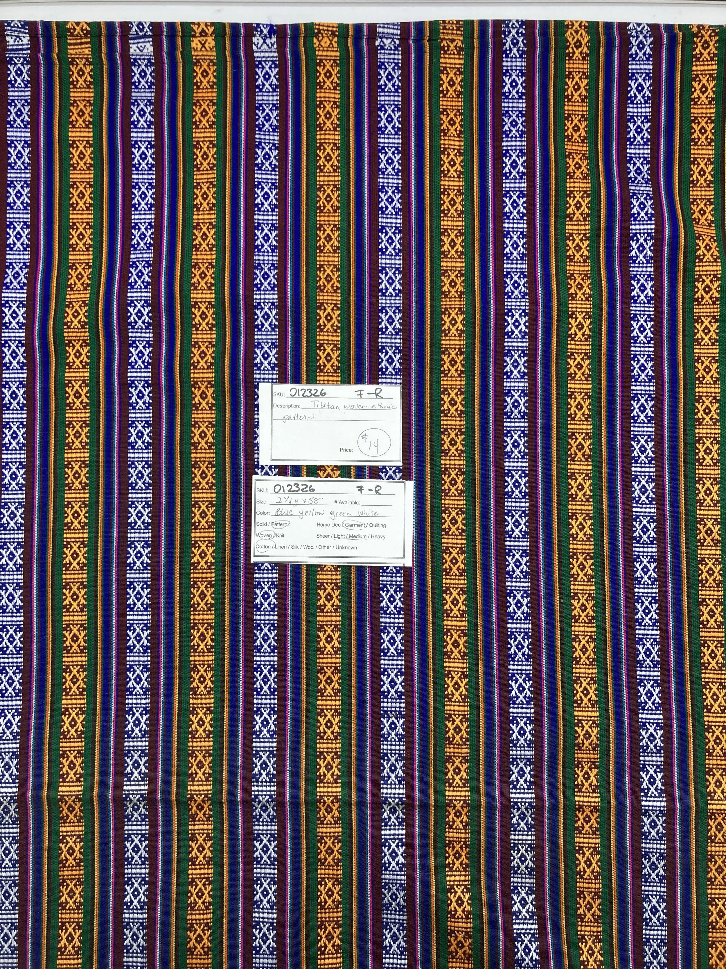 012326-F-R Tibetan woven ethnic pattern; Cotton; 2 1/4 yds x 58"