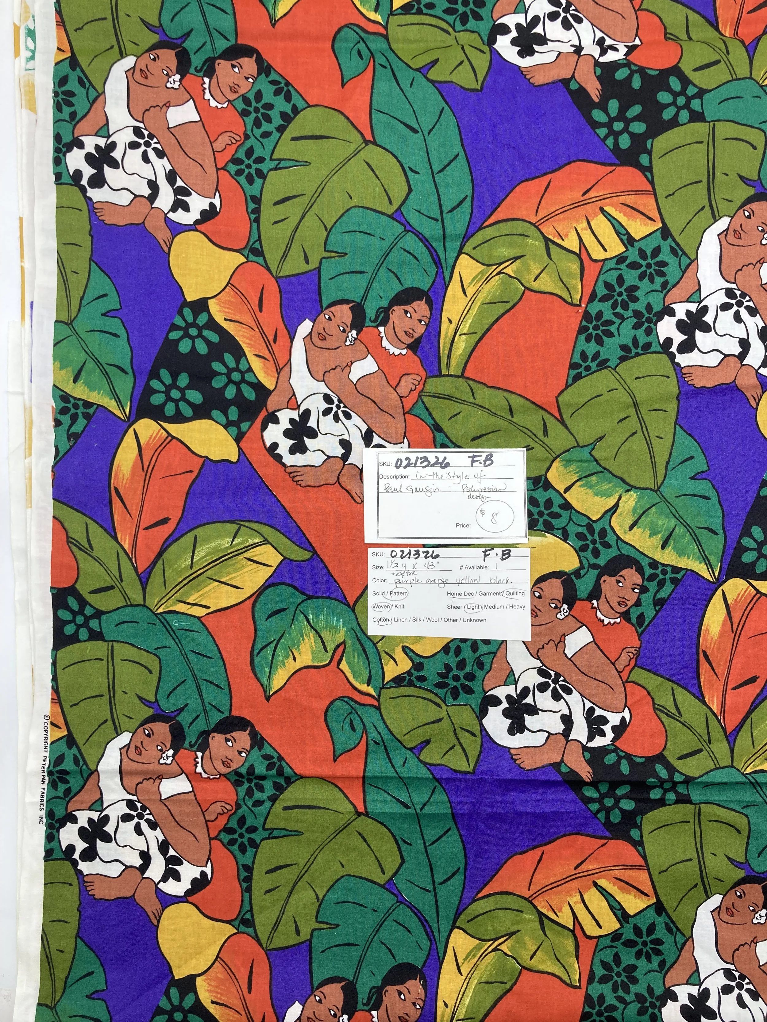 021326-F-B Hawaiian women and leaves; Cotton; 1 1/2 yds x 43"