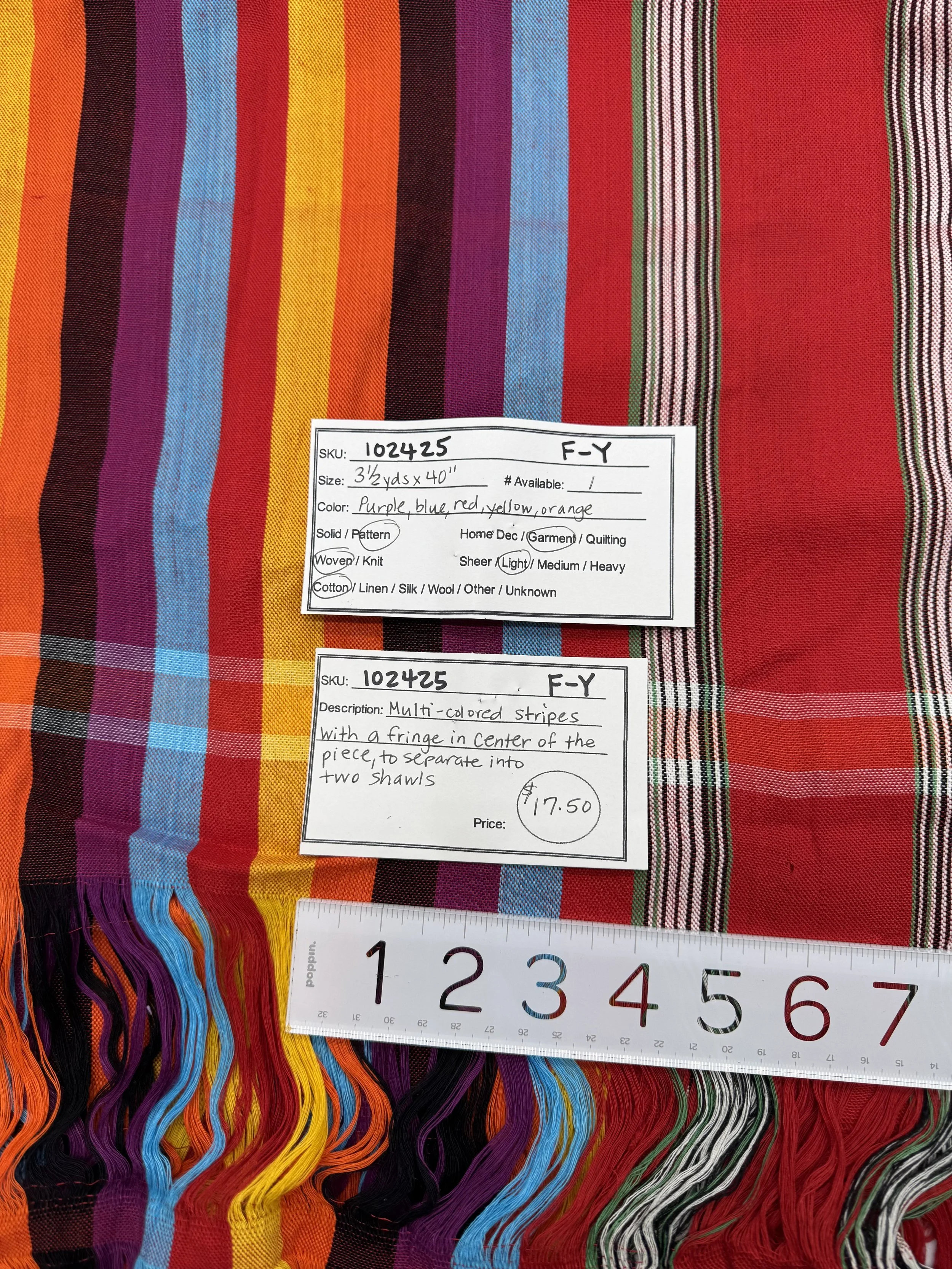 102425-F-Y  Multicolored stripes; Cotton; 3 1/2 yds x 40"