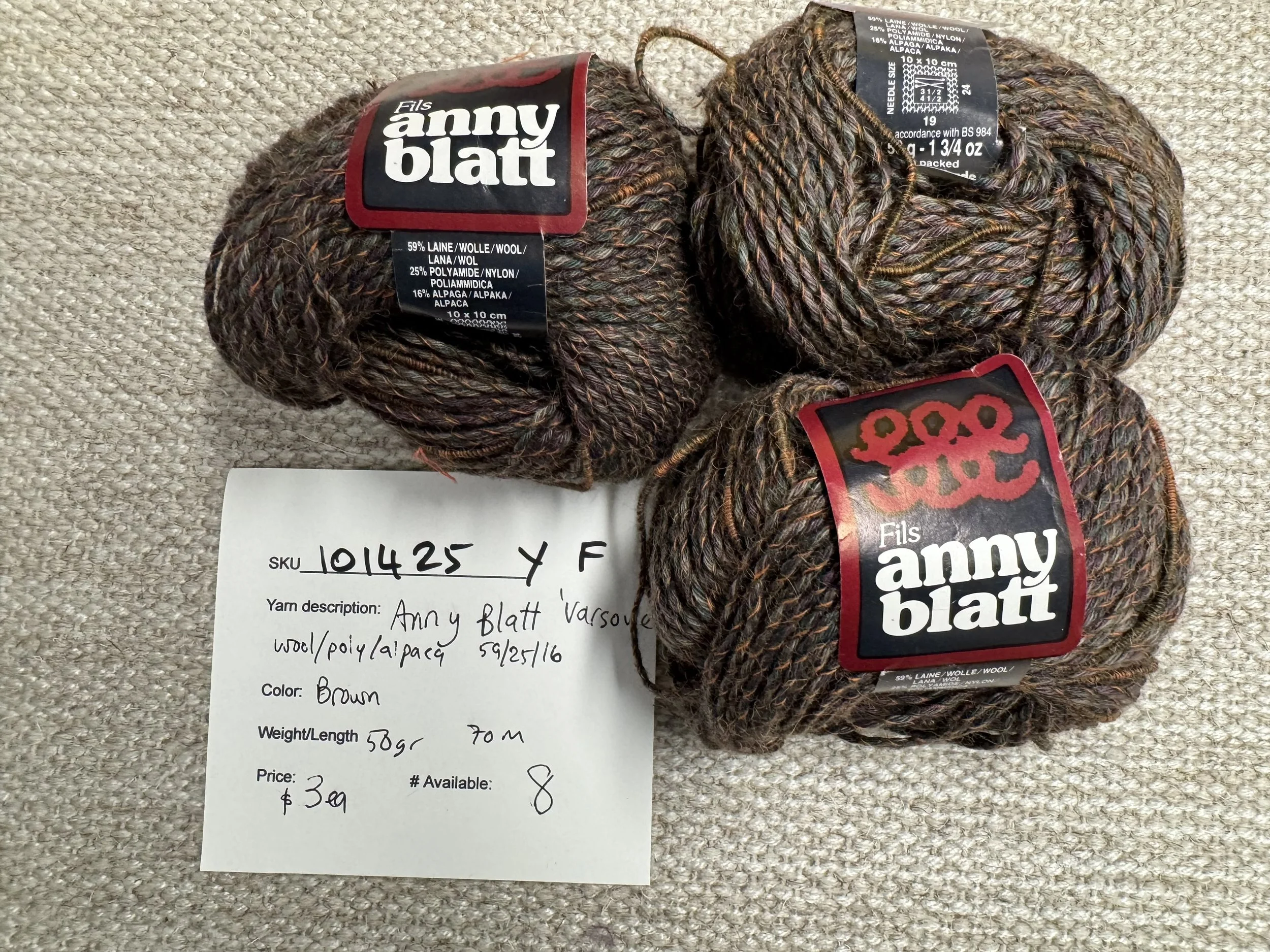 101425-Y-F Anny Blatt "Varsove" 59/25/16 wool/poly/alpaca, brown, 50g 70m, 8 avail.