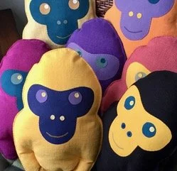 Colorful pillows in the shape of gorillas