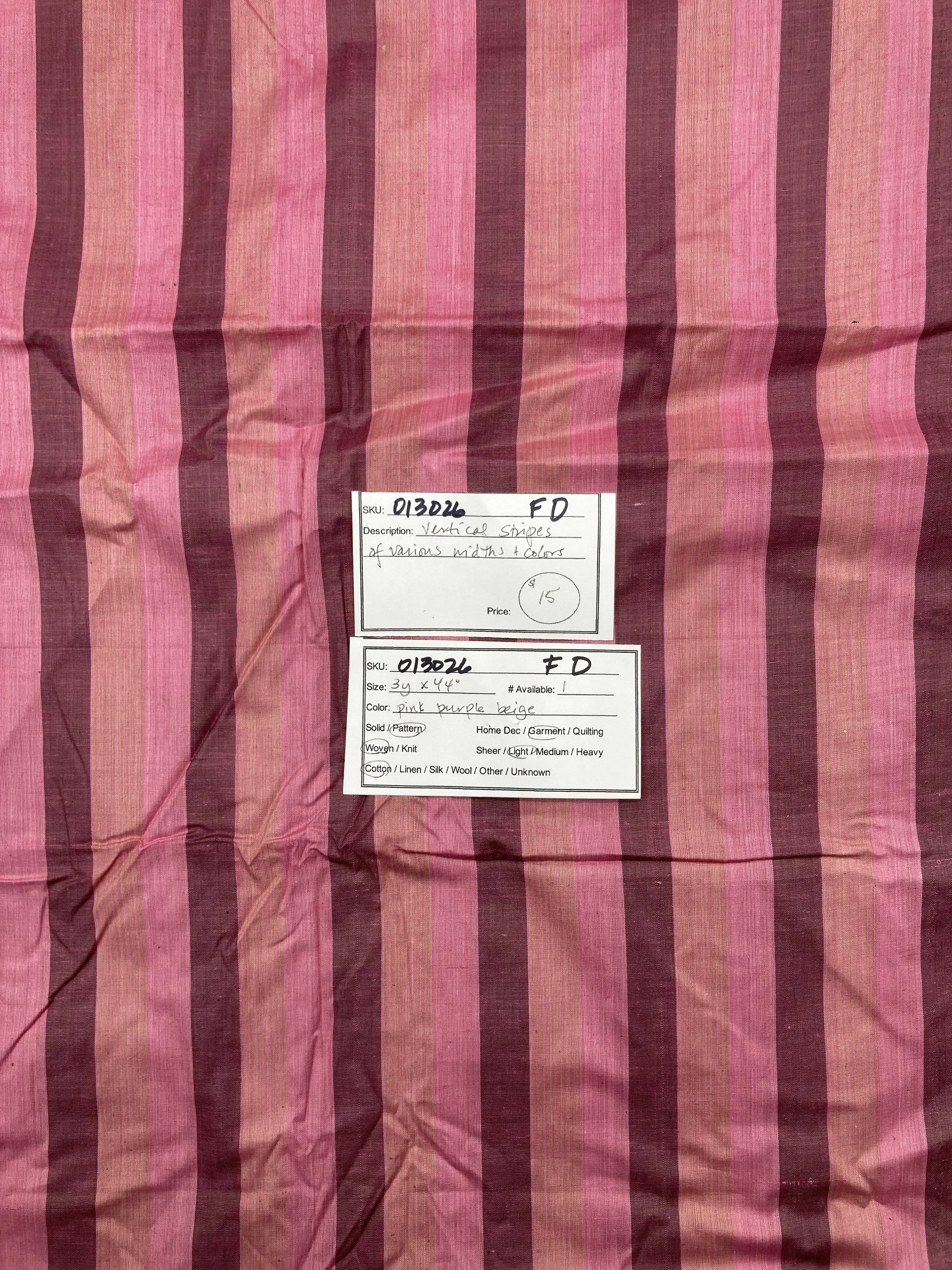 013026-F-D Vertical stripes; Cotton; 3 yds x 44"