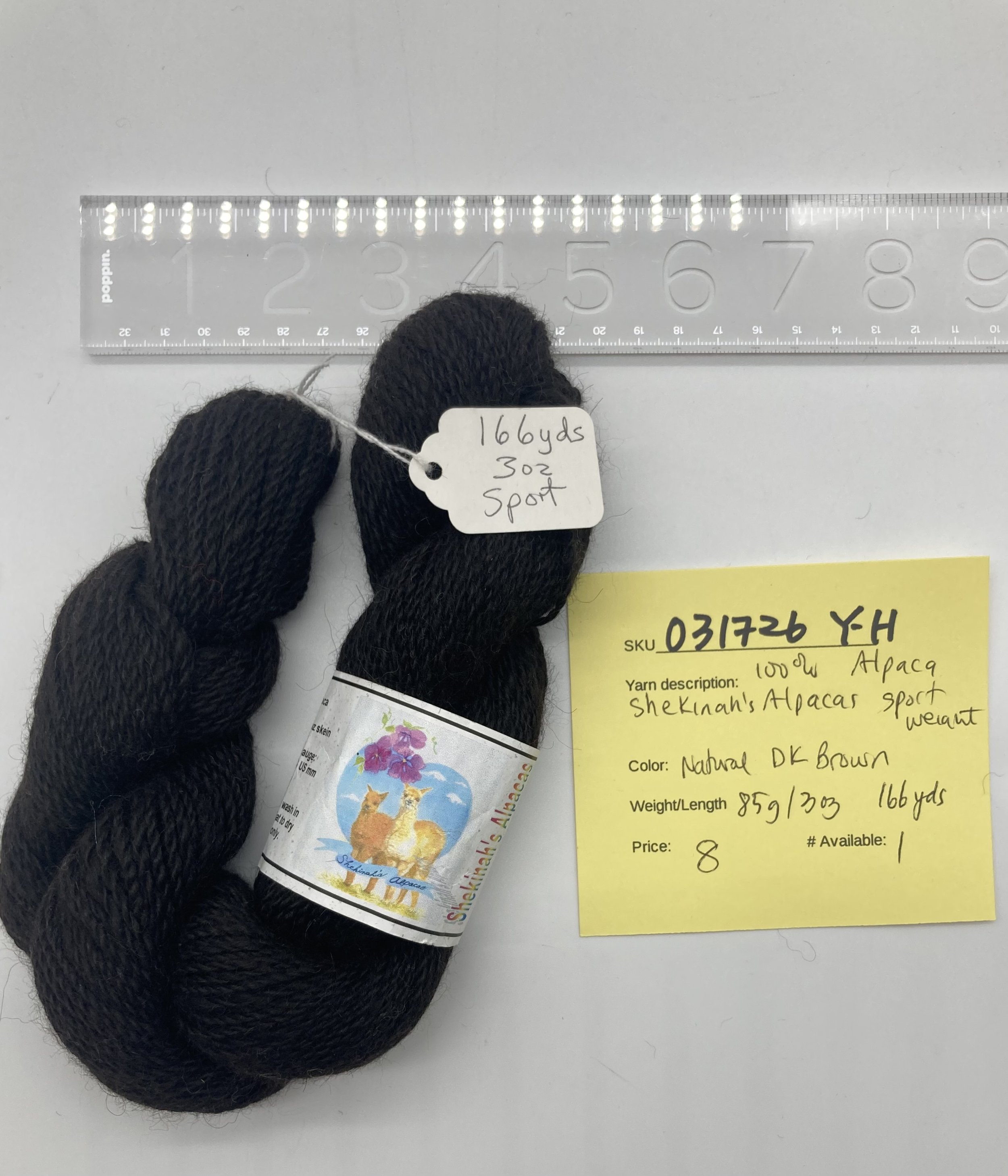 031726-Y-H Shekinah's Alpaca, brown sportweight, 85g, 166 yd