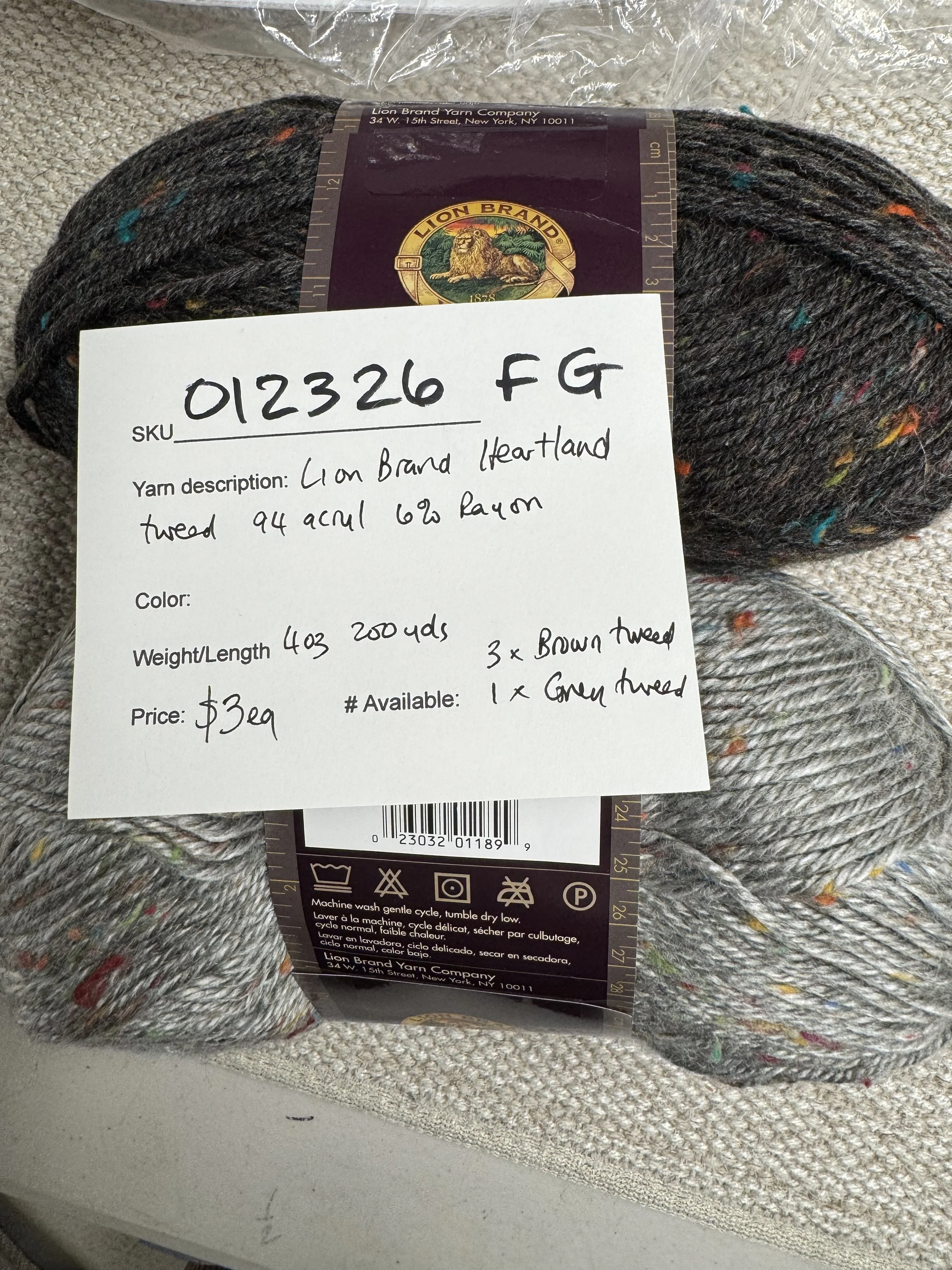 012326-Y-G Lion's Heartland, acrylic/rayon, 4oz, 200y, 3 brown, 1 grey