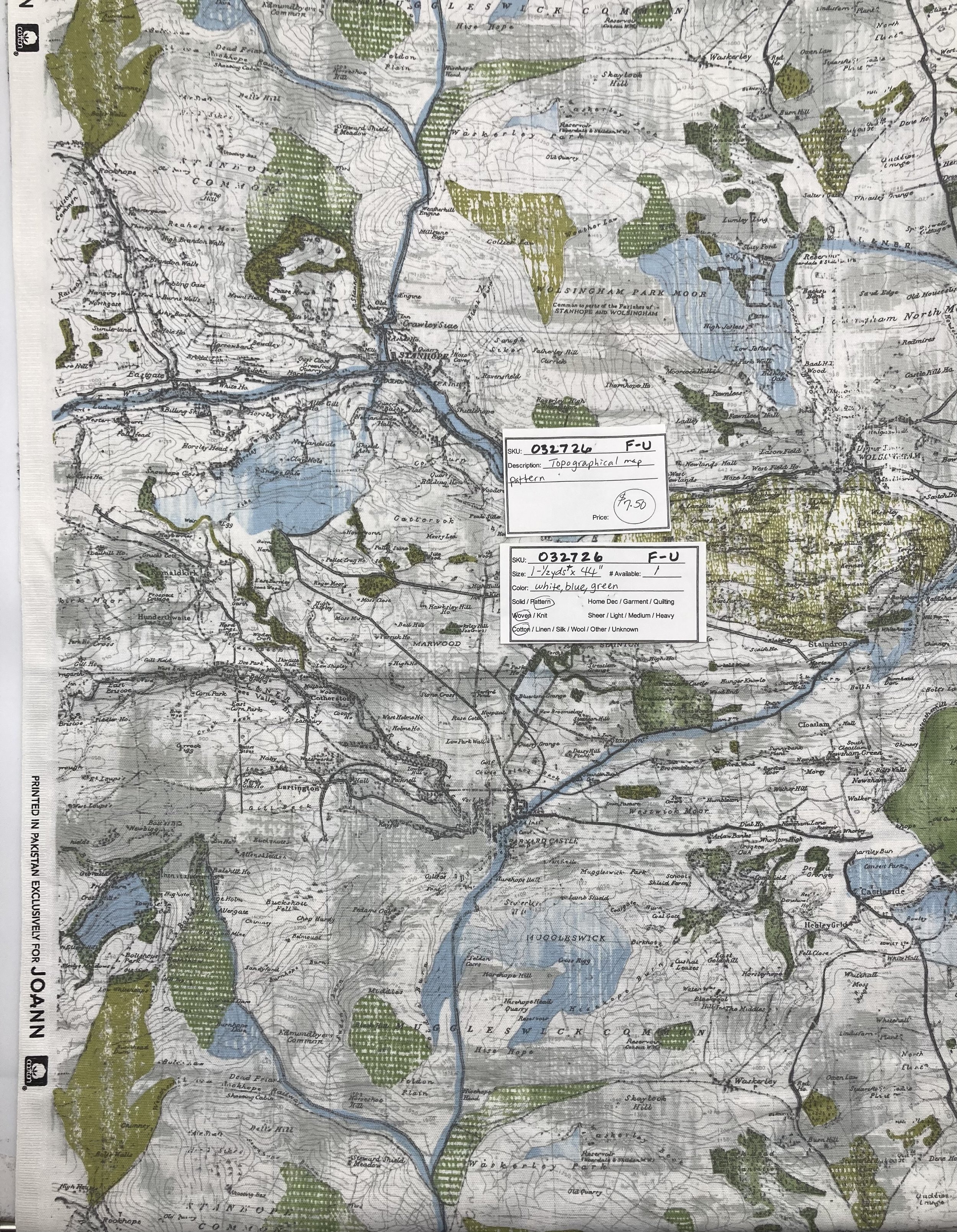 032726-F-U Topographical map; Cotton; 1 1/2 yds x 44"
