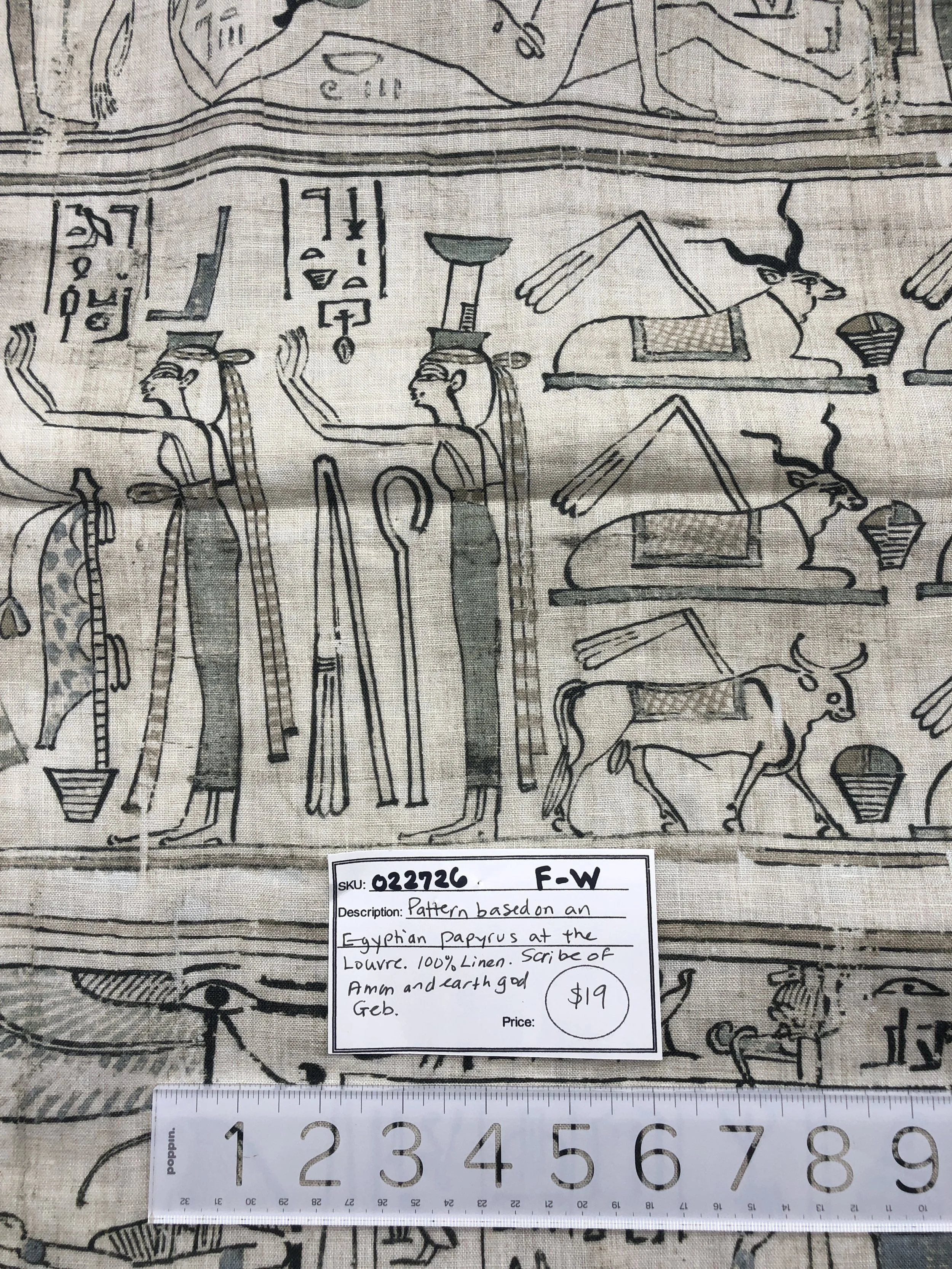 022726-F-W Egyptian papyrus pattern; Linen; 2 3/8 yds x 30"