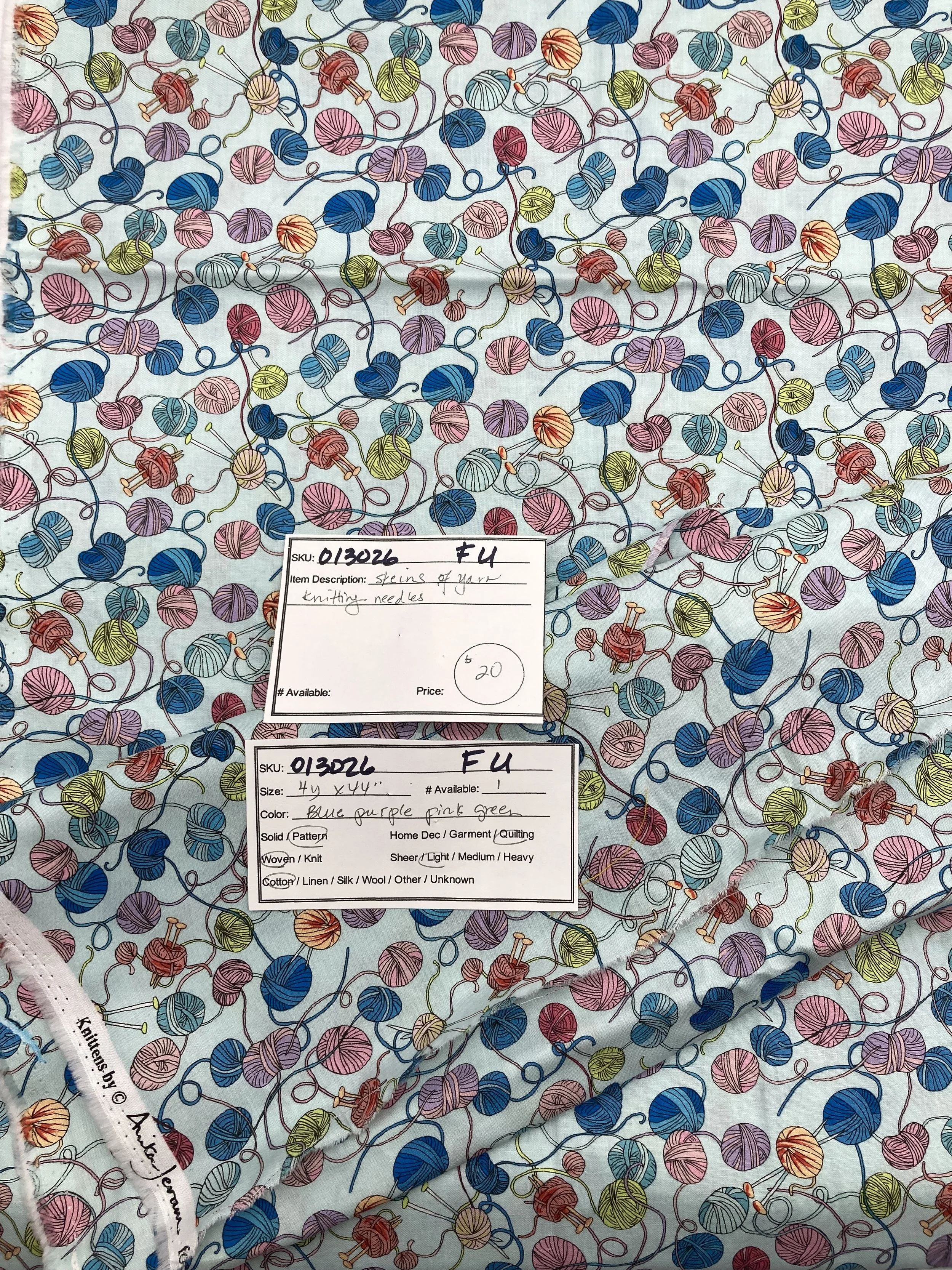 013026-F-U Skeins of yarn; Cotton; 4 yds x 44"