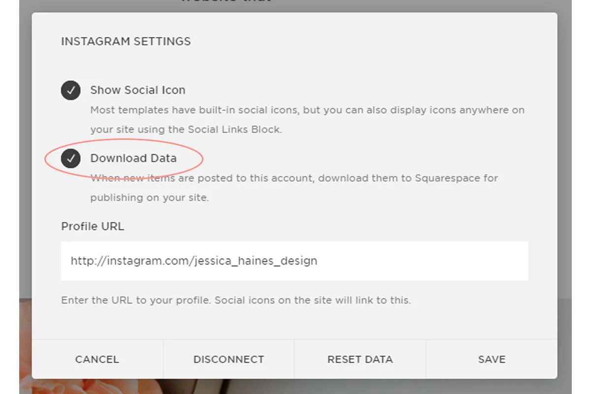 Adding Instagram to your Squarespace Website step 3