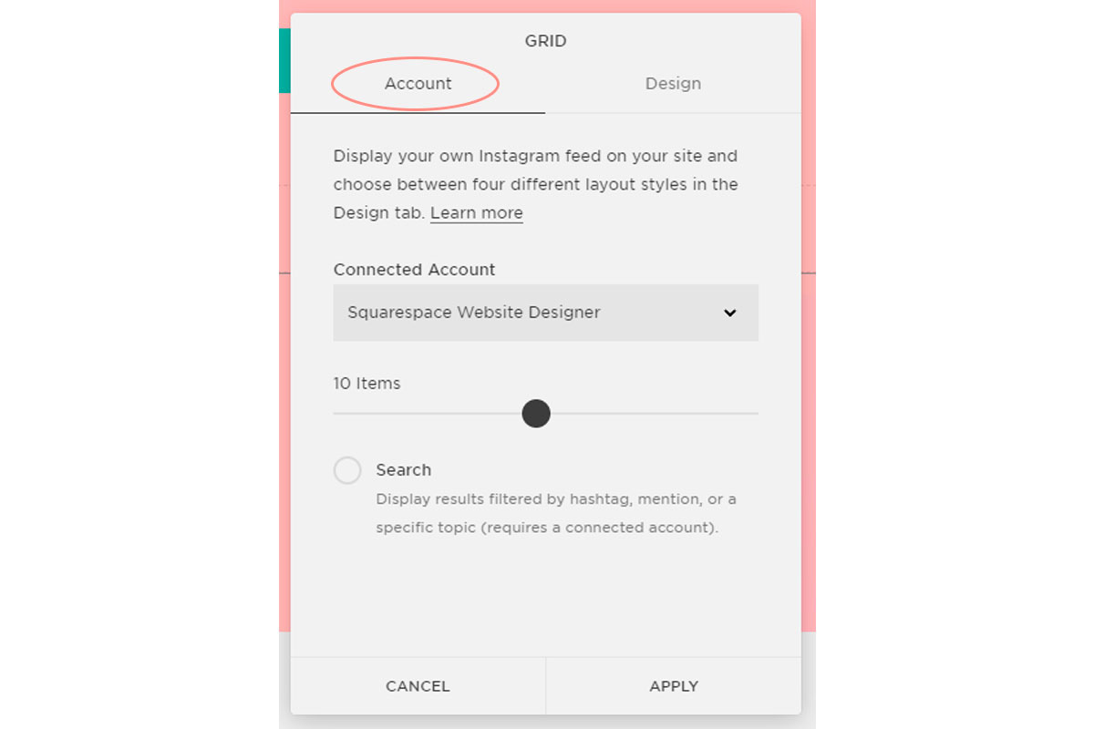 Adding Instagram to your Squarespace Website step 5
