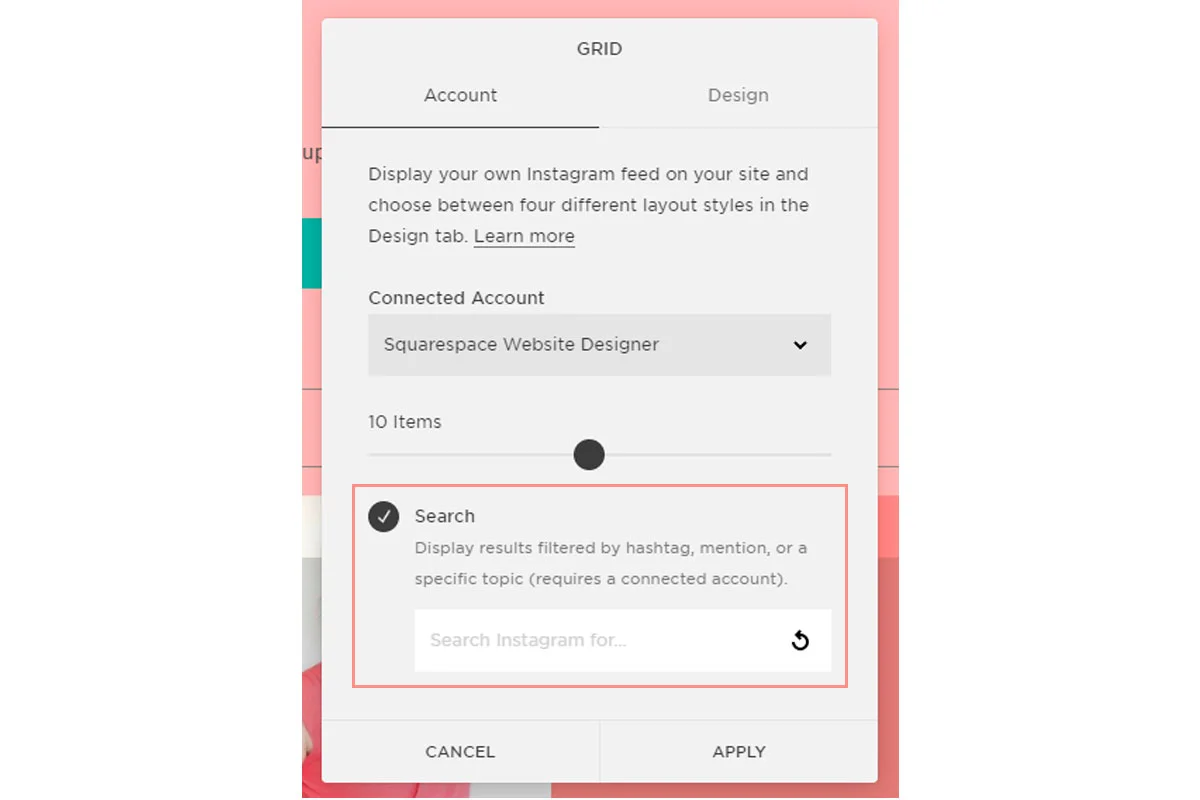 Adding Instagram to your Squarespace Website step 7