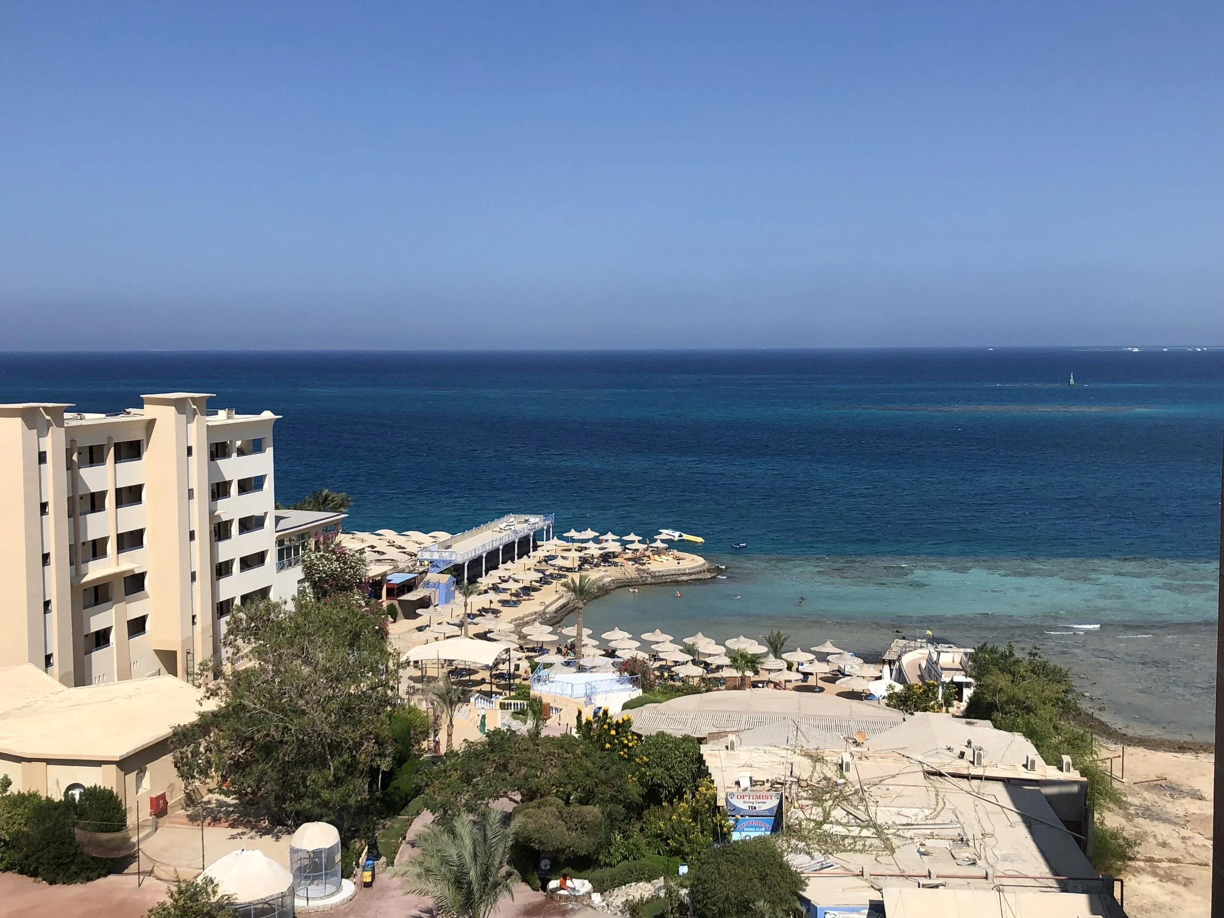 View of the Red Sea from our room in Hurghada, Egypt