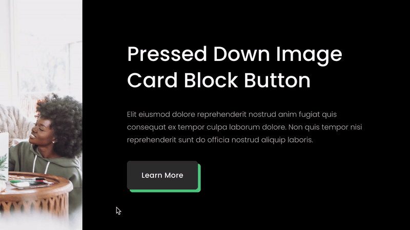 Pressed Down Image Card Block Button — Ghost Plugins