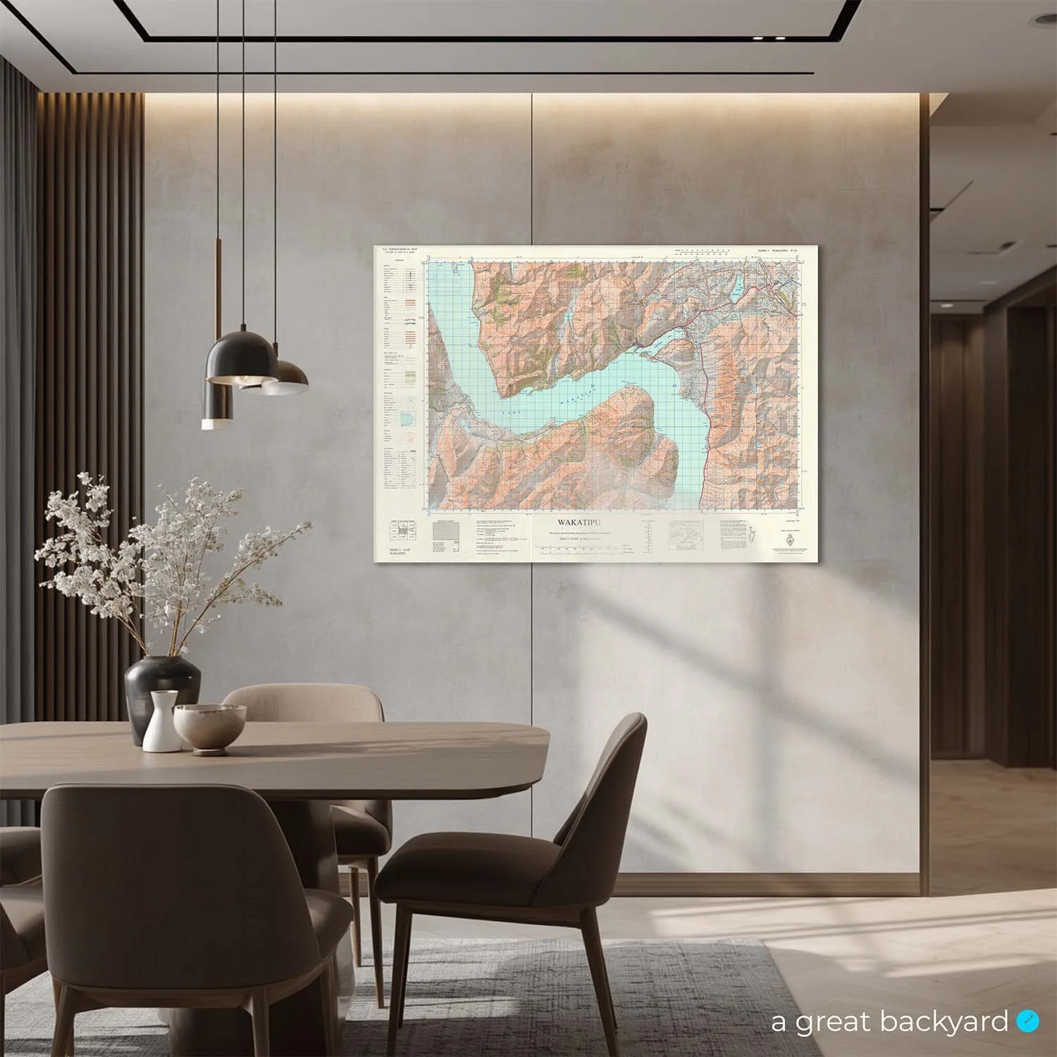 Vintage 1973 map of Wakatipu on interior wall | a great backyard heritage maps