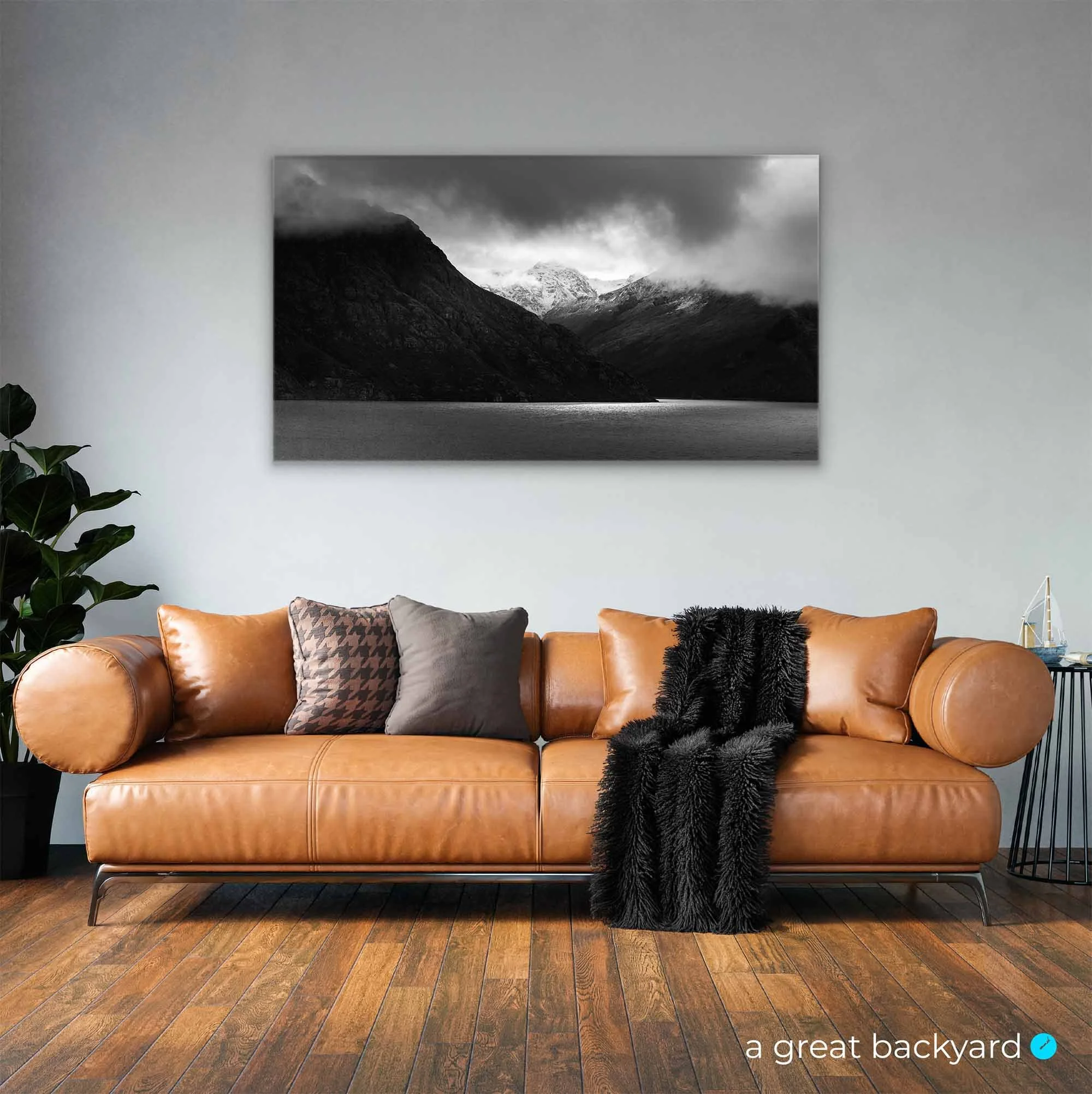 Wakatipu mountain black and white print on bedroom wall | a great backyard prints Made in NZ