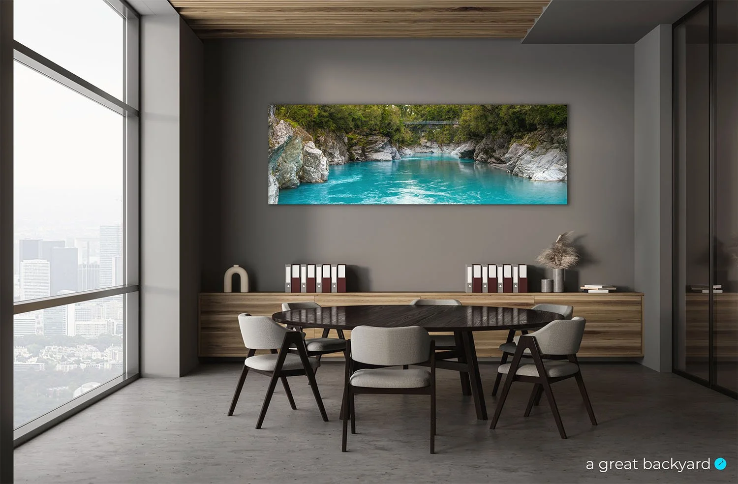 Hokitika Gorge print hanging on office wall | a great backyard print & photography