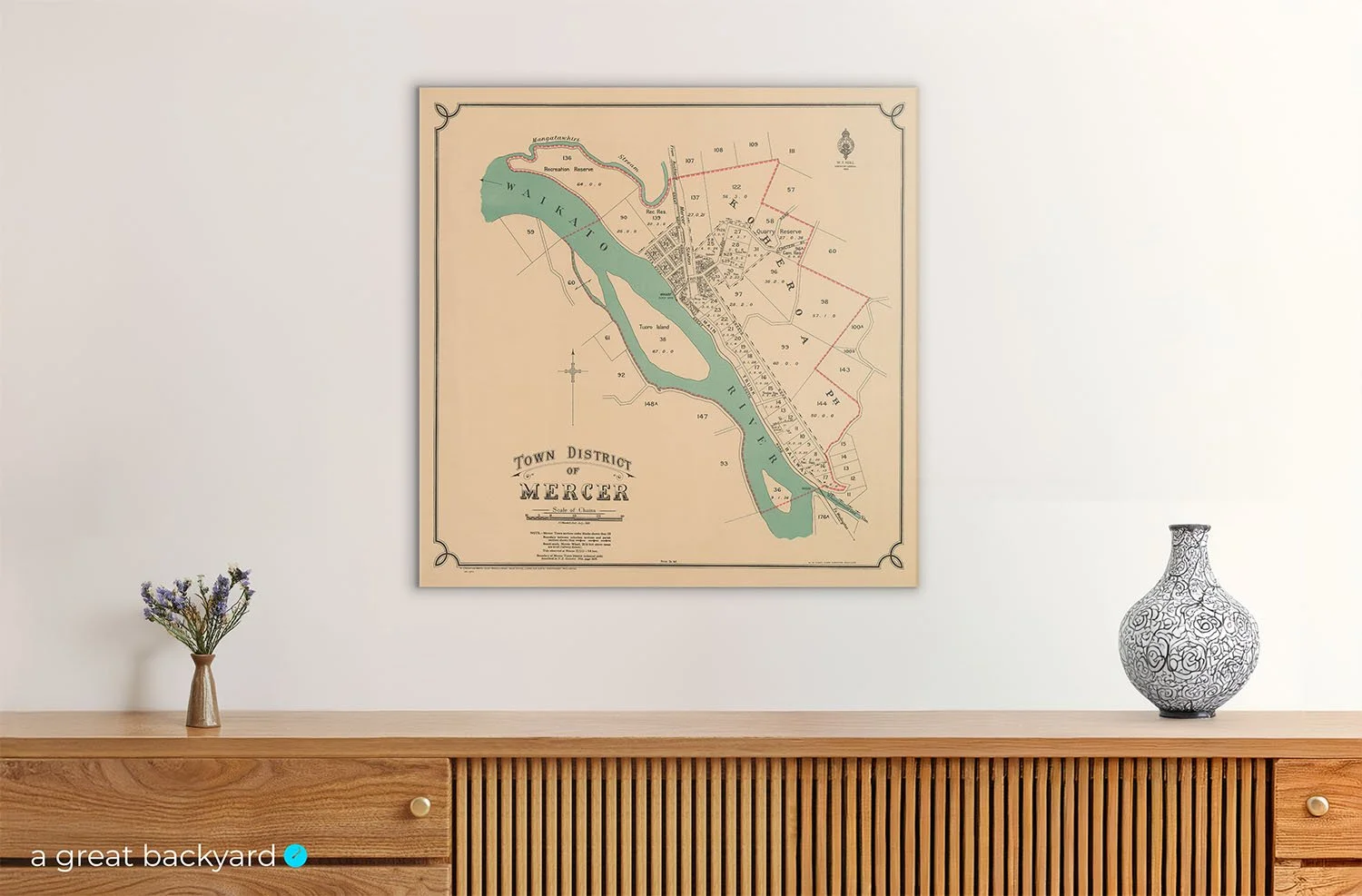 Vintage Mercer Map (1929) on home wall | a great backyard hand-crafted map prints