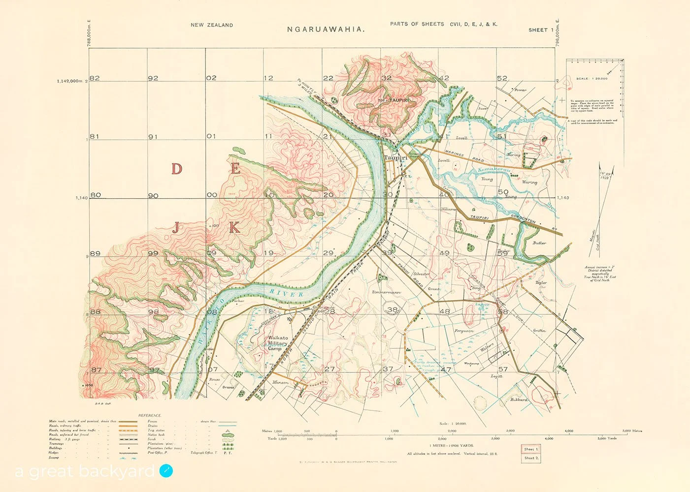 Historical Ngauruawahia map (1928) | a great backyard New Zealand print studio