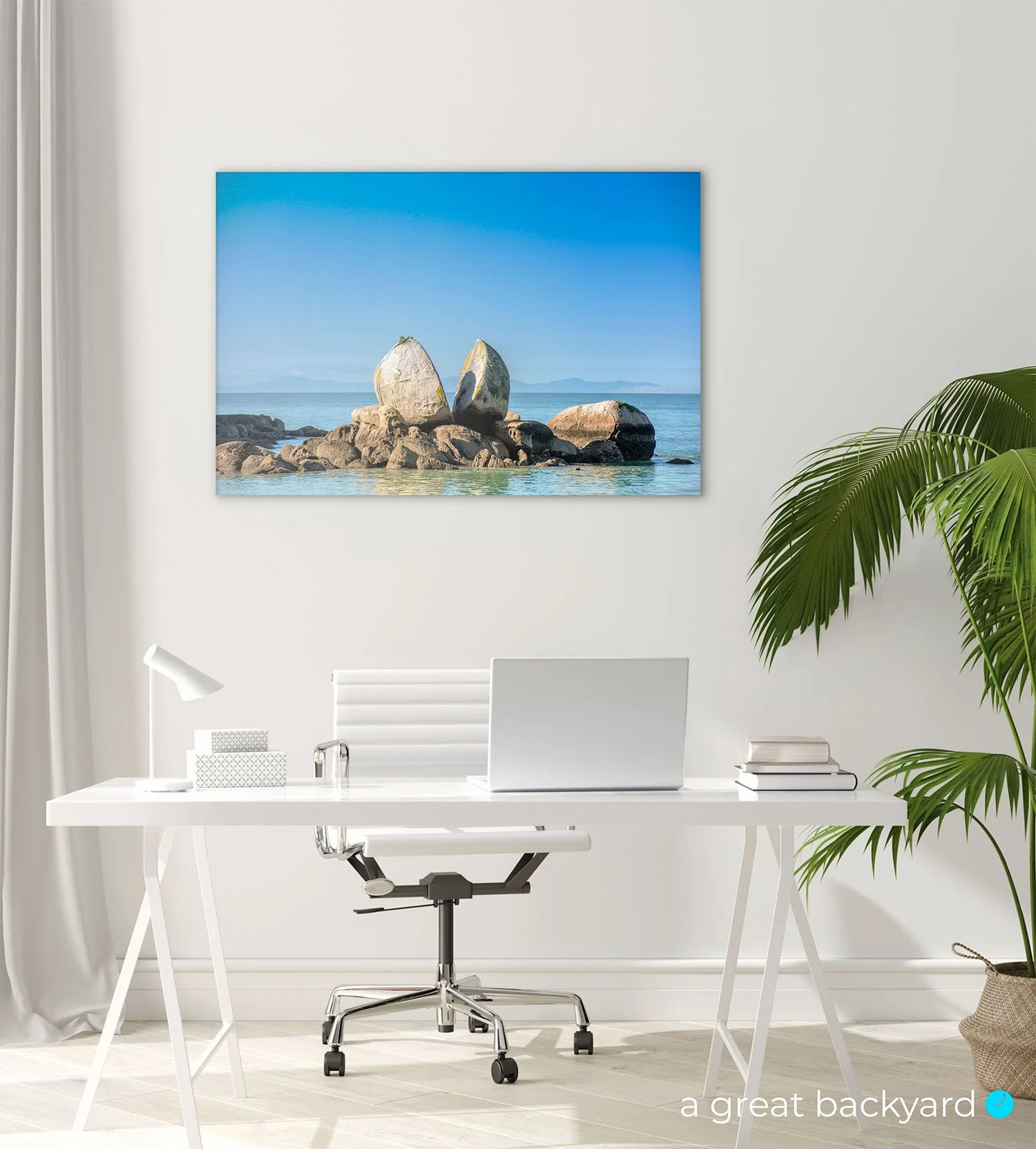 Split Apple Rock print on office wall | a great backyard New Zealand landscape photography