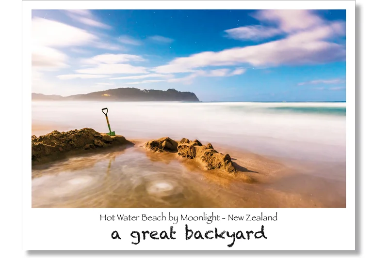 Hot Water Beach by Moonlight Postcard by Corin Walker Bain | a great backyard photography NZ