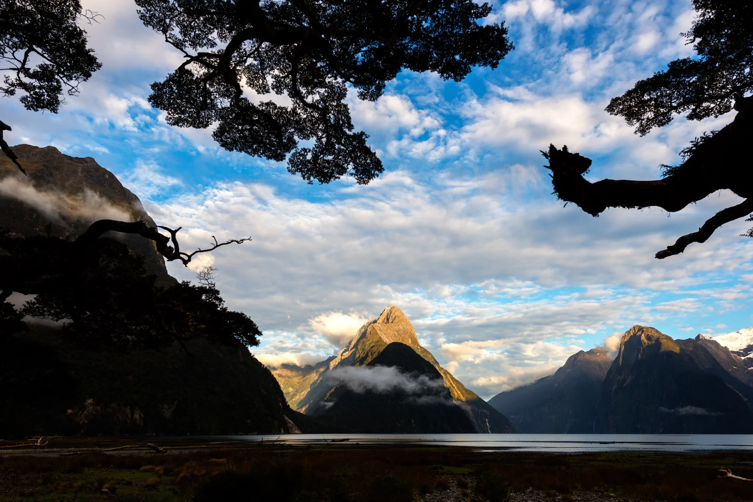 Mitre Peak lit up by the morning sun, Milford Sound, Fiordland National Park