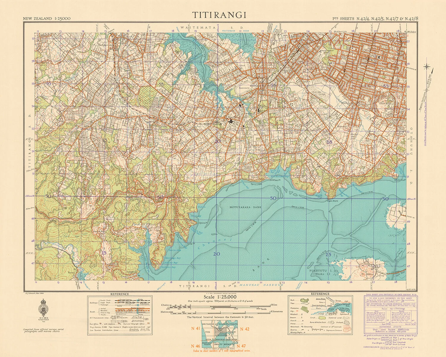 Vintage 1944 map of Titirangi, New Zealand