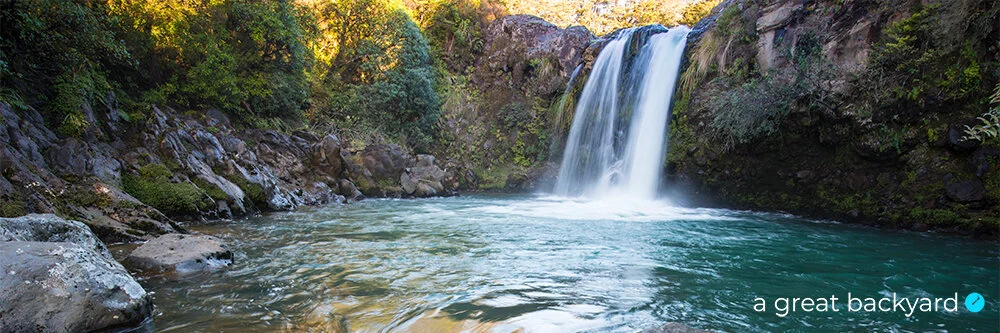 Tawhia Falls tumbling over volcanic rock