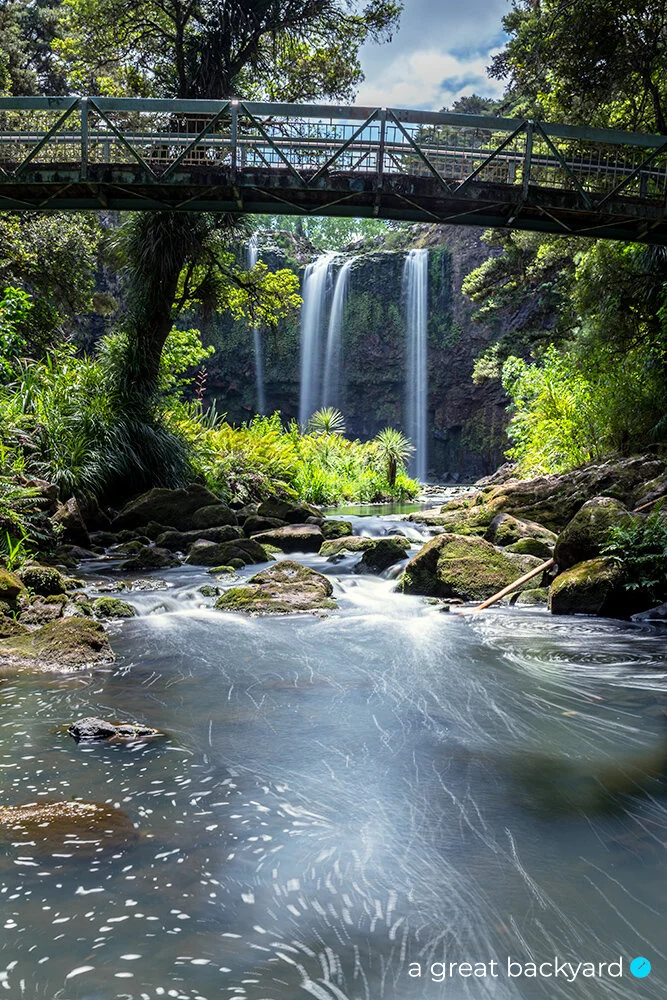 Stream flowing under bridge from Whangarei Falls, Northland