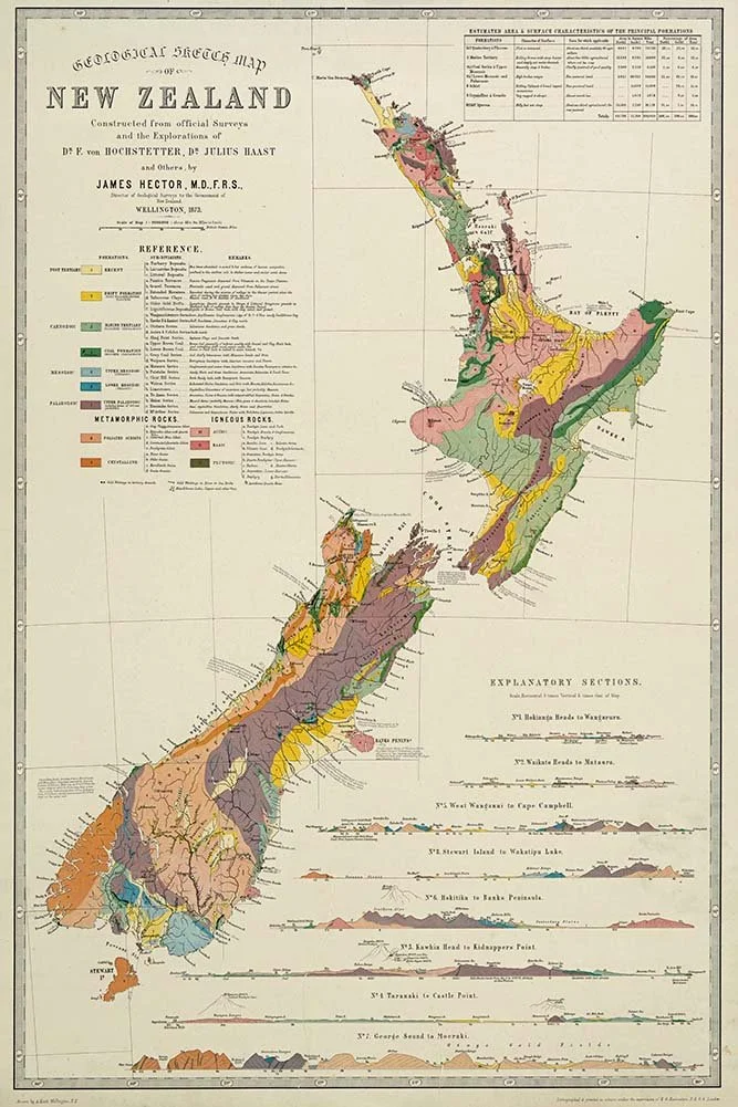 Vintage 1873 Geological Map of New Zealand | a great backyard
