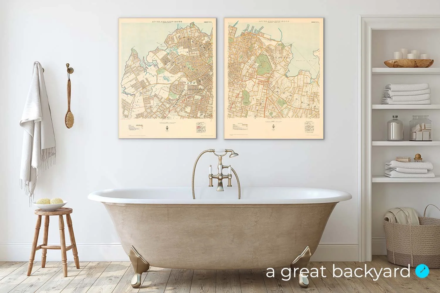 Vintage Auckland maps on home wall | Statement wall art by a great backyard