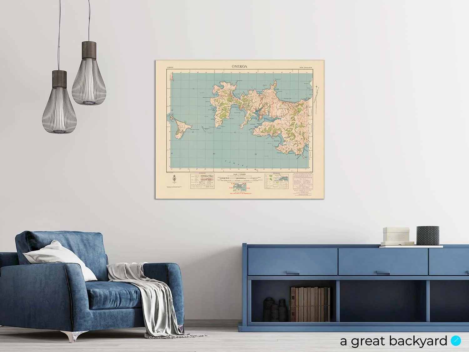 Vintage Waiheke Island map hanging on home wall | a great backyard New Zealand