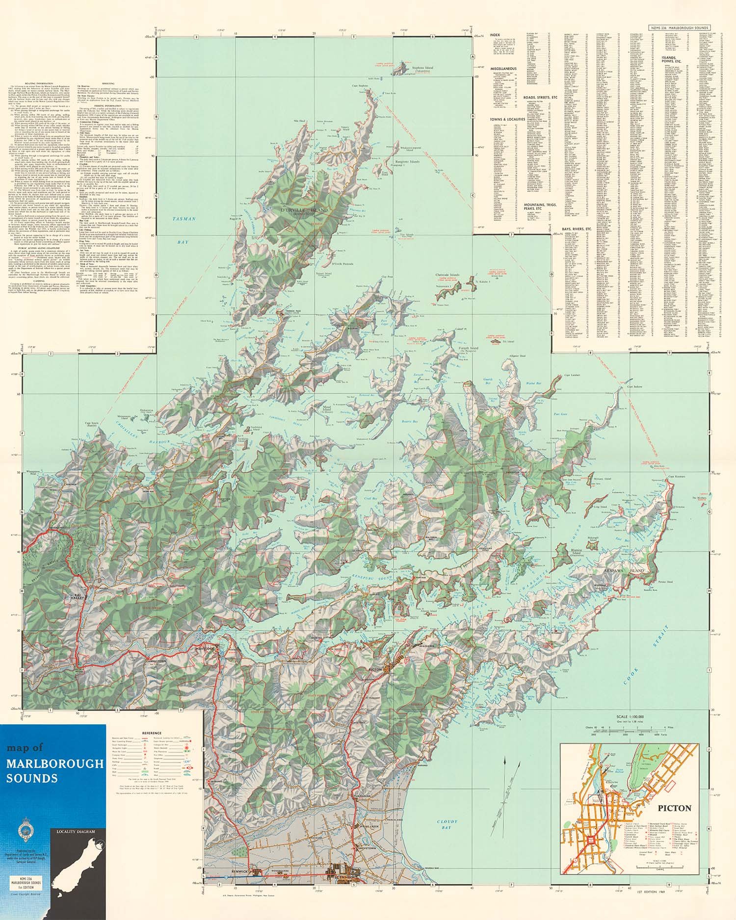 Classic 1969 Marlborough Sounds Map | Acrylic & ACM Prints — a great