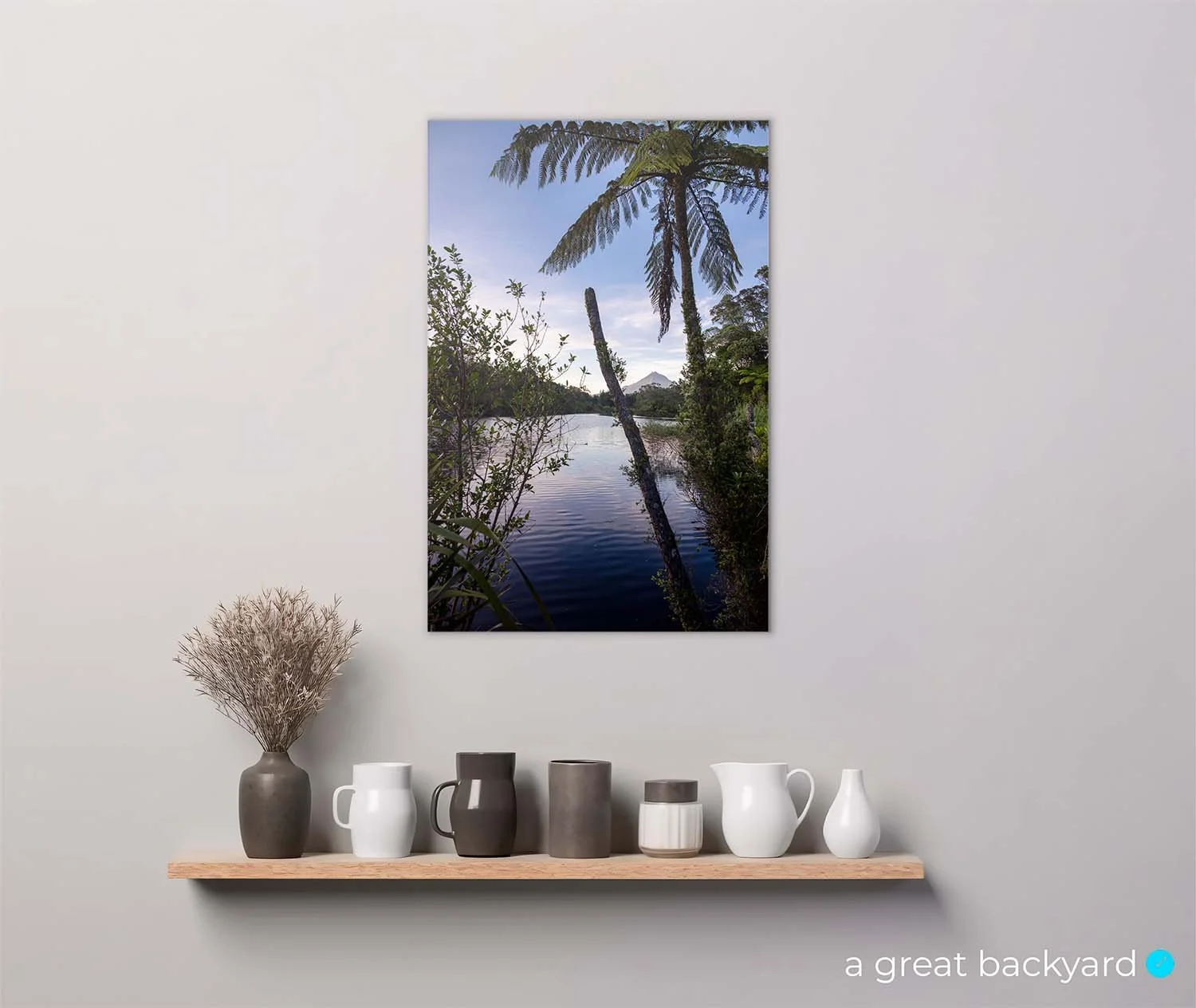 Lake Mangamahoe dawn print on home wall | a great backyard large format prints