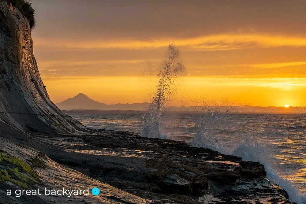 Waves at sunset, Taranaki, New Zealand