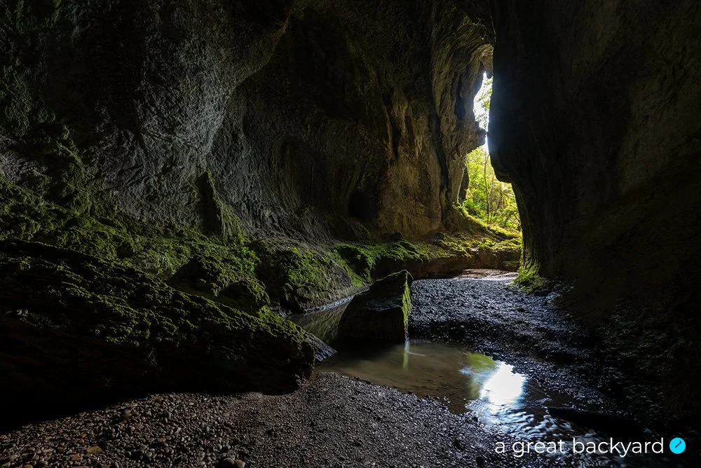View through Brandon's Natural Tunnel, Waitomo, New Zealand