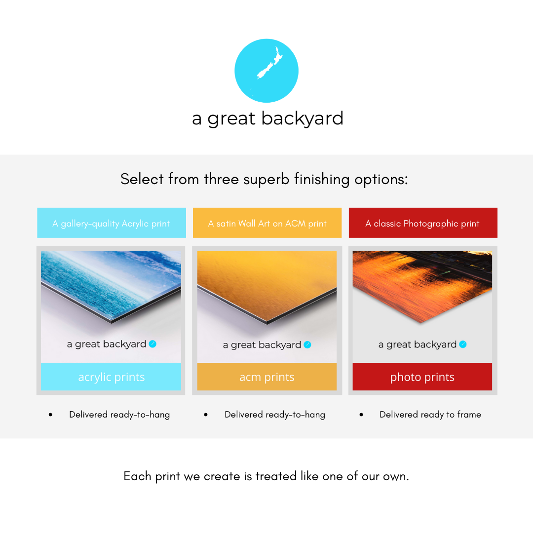Graphic detailing print finishes offered by a great backyard