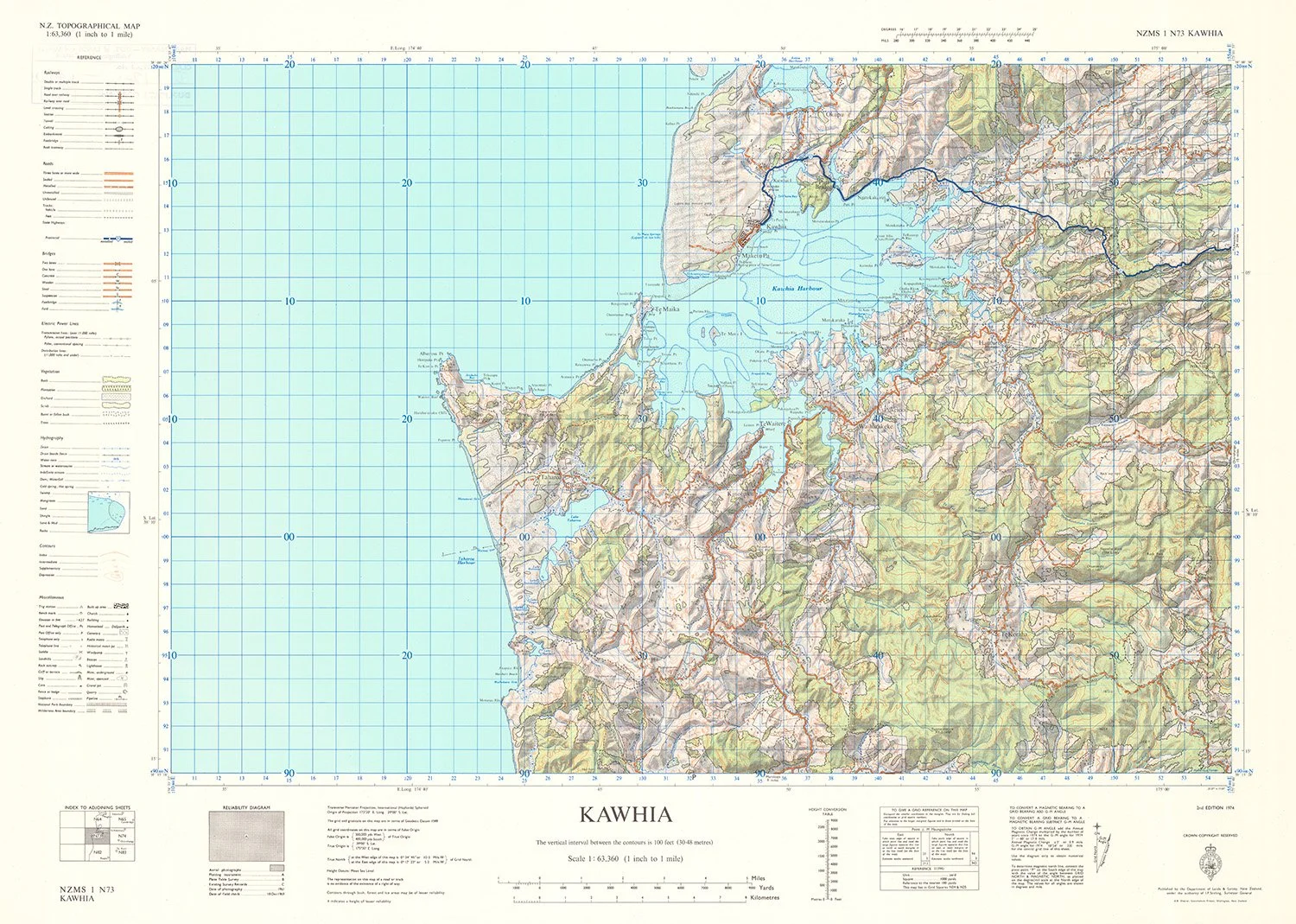 Topographical map of Kawhia, New Zealand