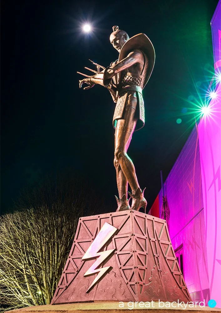 Riff Raff statue at night, Hamilton, New Zealand by Corin Walker Bain | a great backyard