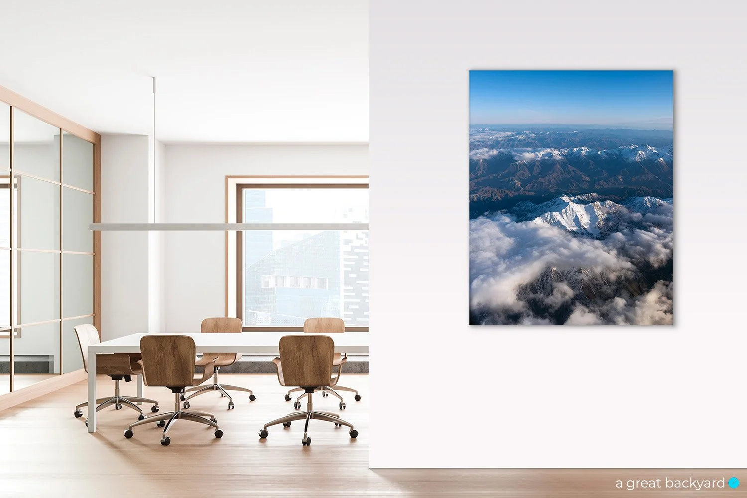 Southern Alps print on office wall | a great backyard landscape prints made in NZ