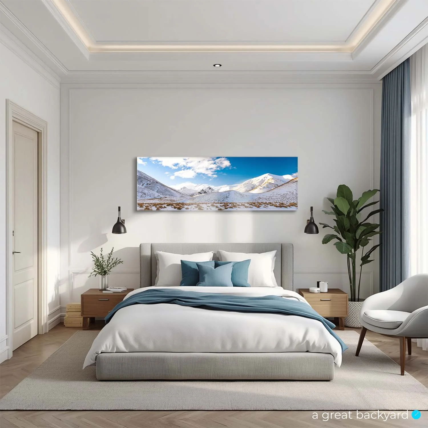 Lindis Pass print on bedroom wall | a great backyard prints made in NZ
