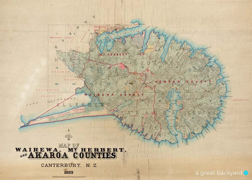 Vintage 1883 map of Akaroa, Canterbury | a great backyard New Zealand maps