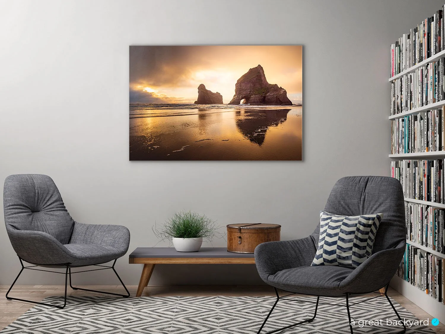 Wharariki Sunset print on home wall | a great backyard proudly made in New Zealand