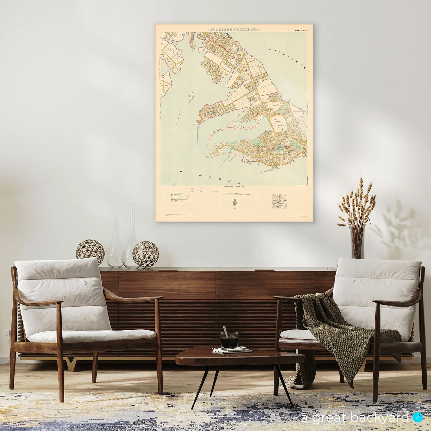 Historic Takapuna map on home wall | Hand-crafted by a great backyard