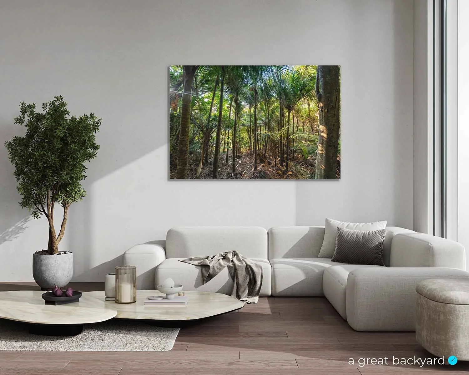 Nikau Grove print on interior wall | a great backyard acrylic prints