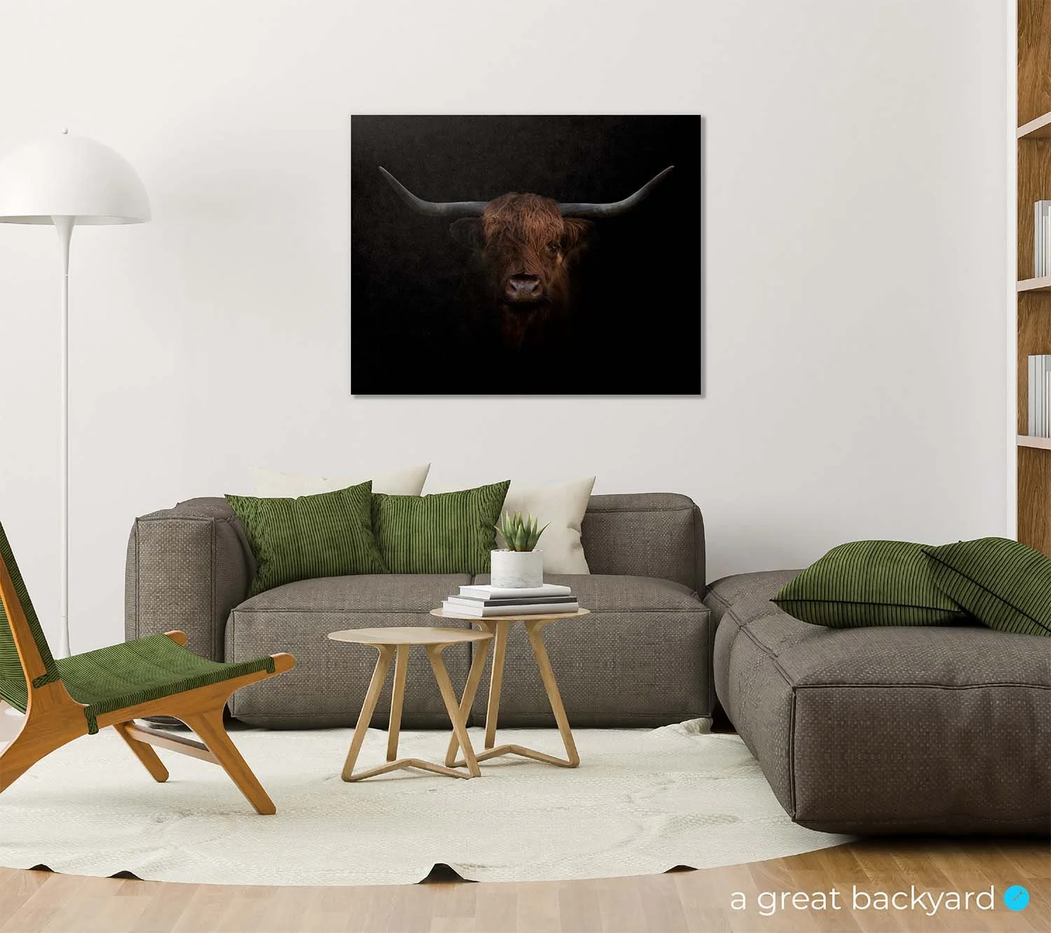 Highland cow print hanging on home wall | Created by a great backyard print and design