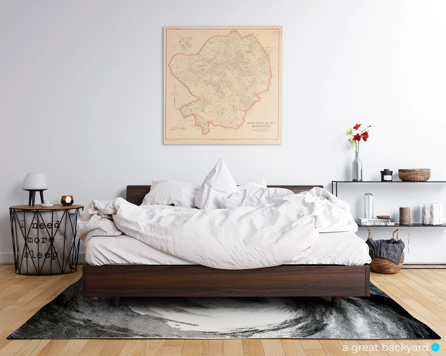 Vintage 1918 map of Havelock North hanging on home wall | a great backyard