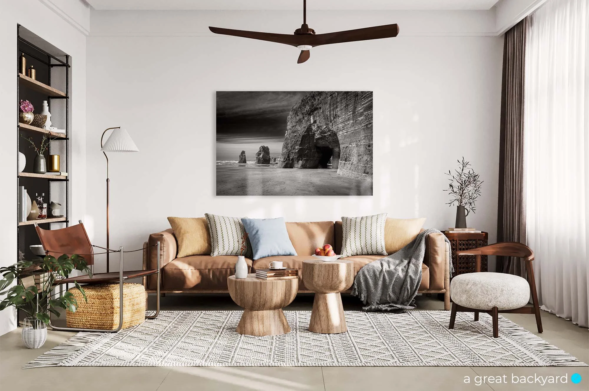 Black and white print of Tongapōrutu beach on home wall | a great backyard print studio