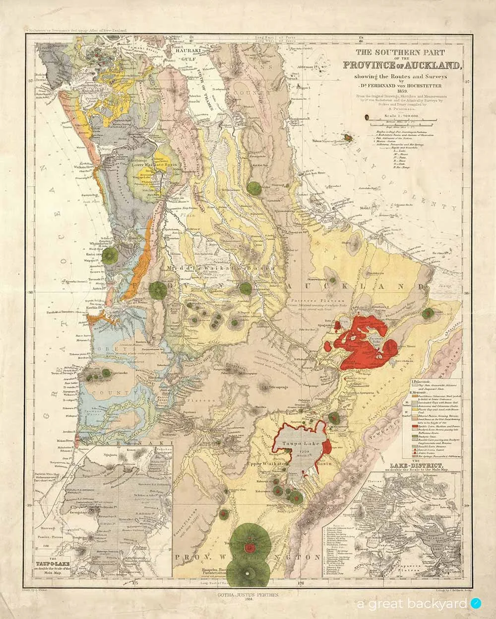 Vintage Hochstetter map 'Southern Part of Auckland' (1859) | a great backyard New Zealand