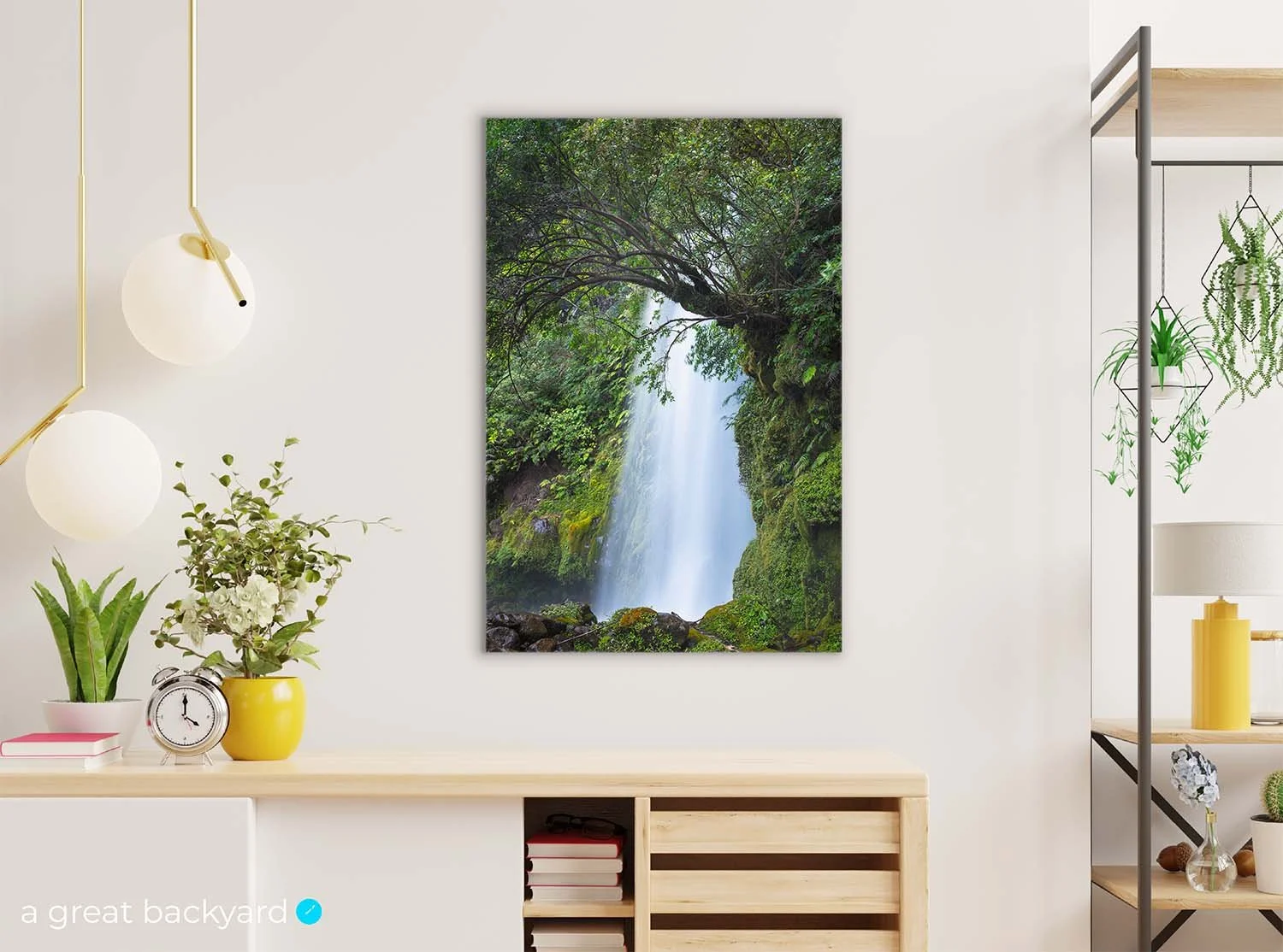 Dawson Falls print hanging on home wall | a great backyard proudly made in New Zealand